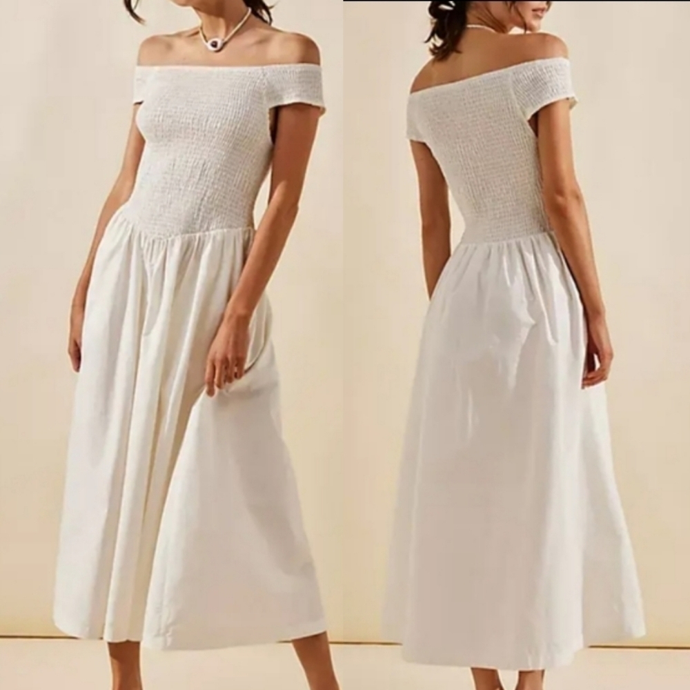 Free People Off-Shoulder White Midi Dress